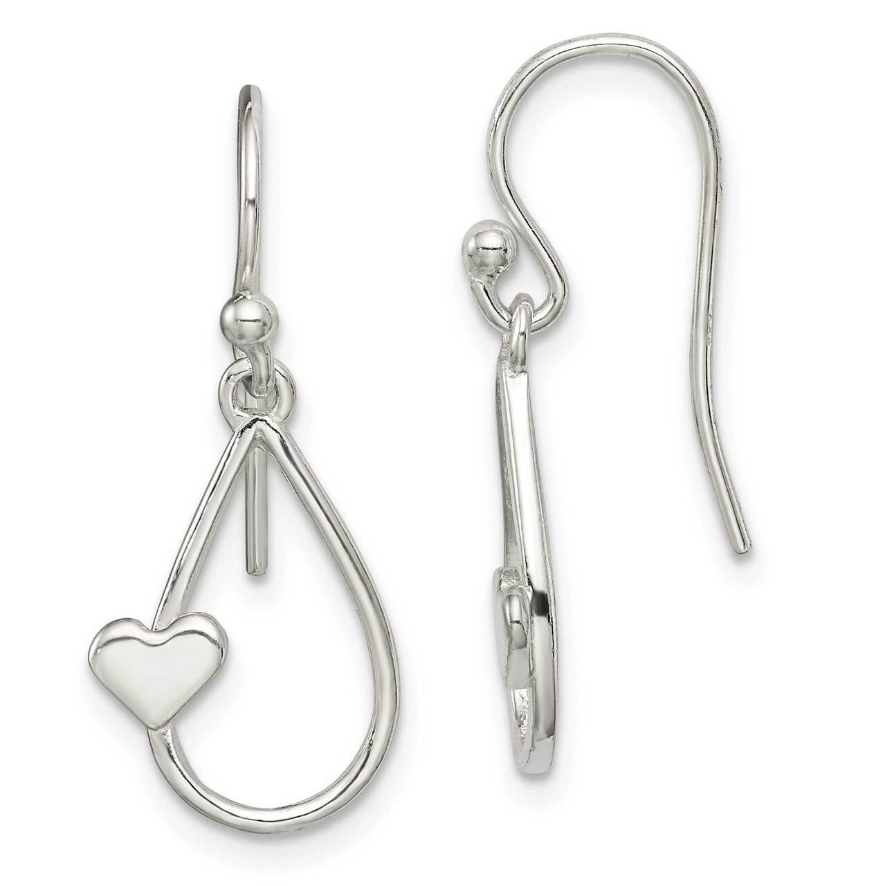Heart Dangle Earrings Sterling Silver Polished QE14724, MPN: QE14724, 886774022666