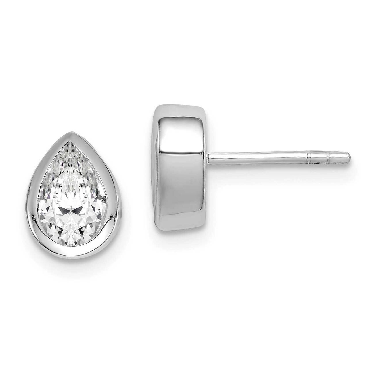 Pear CZ Diamond Post Earrings Sterling Silver Rhodium Plated QE14763