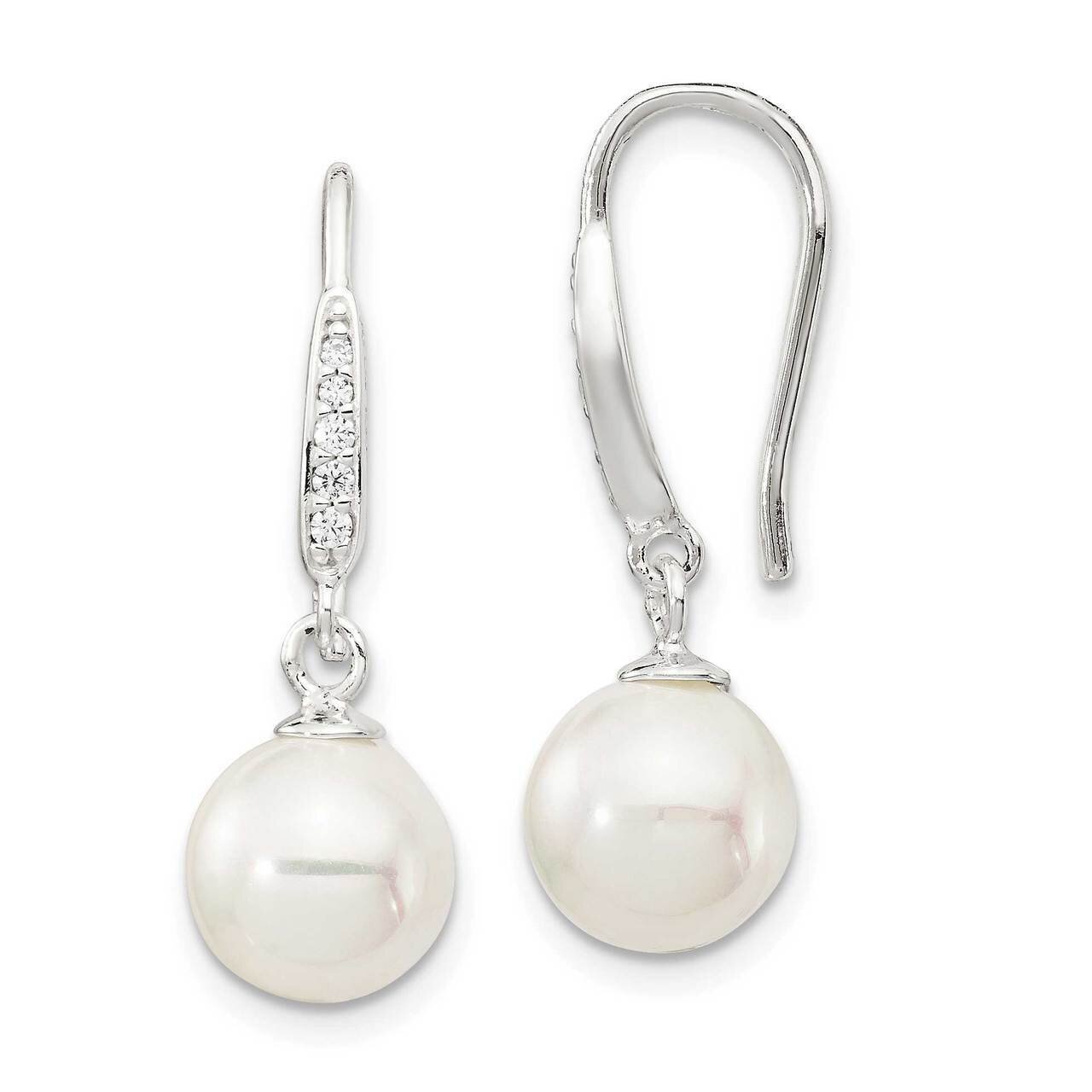 Imitation Shell Pearl Dangle Earrings Sterling Silver CZ Diamond QE14776, MPN: QE14776, 886774089645