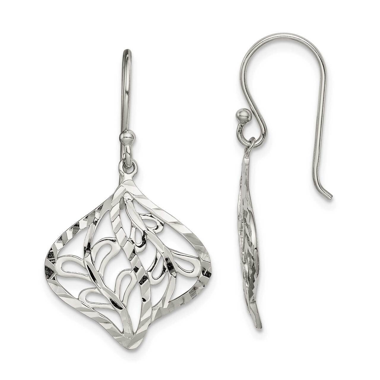 Leaf Dangle Earrings Sterling Silver Diamond-cut QE14780