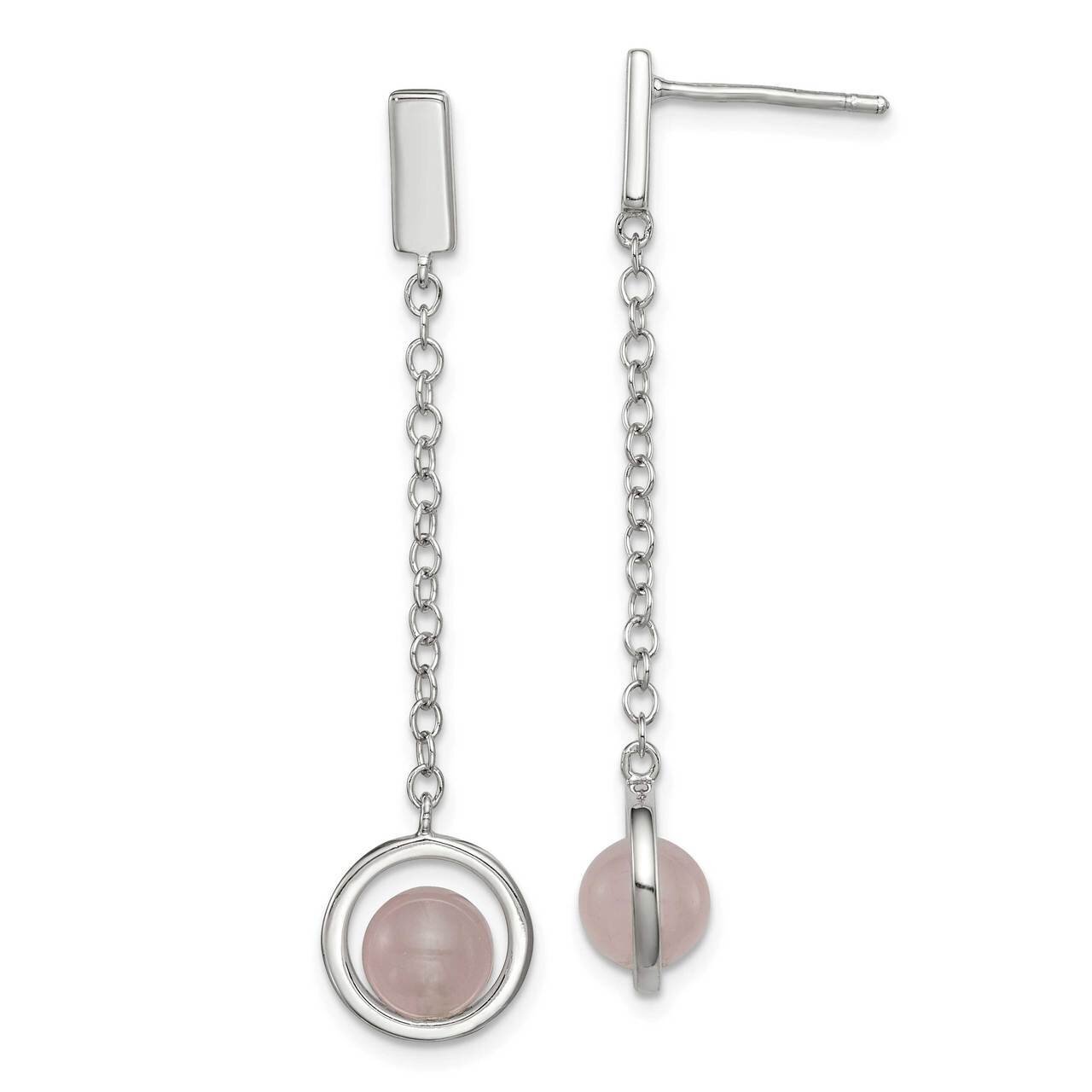 Pink Quartz Dangle Post Earrings Sterling Silver QE14784