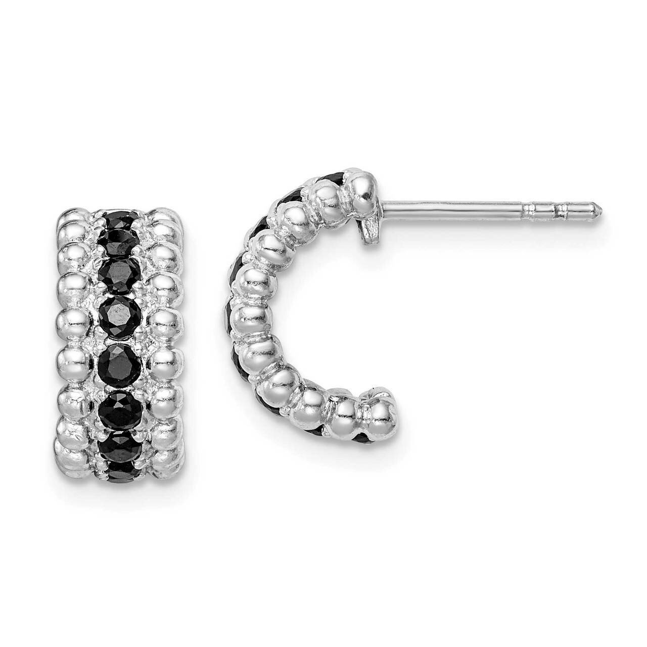 Black CZ Diamond C-Hoop Earrings Sterling Silver Rhodium Plated QE14795, MPN: QE14795, 886774089706