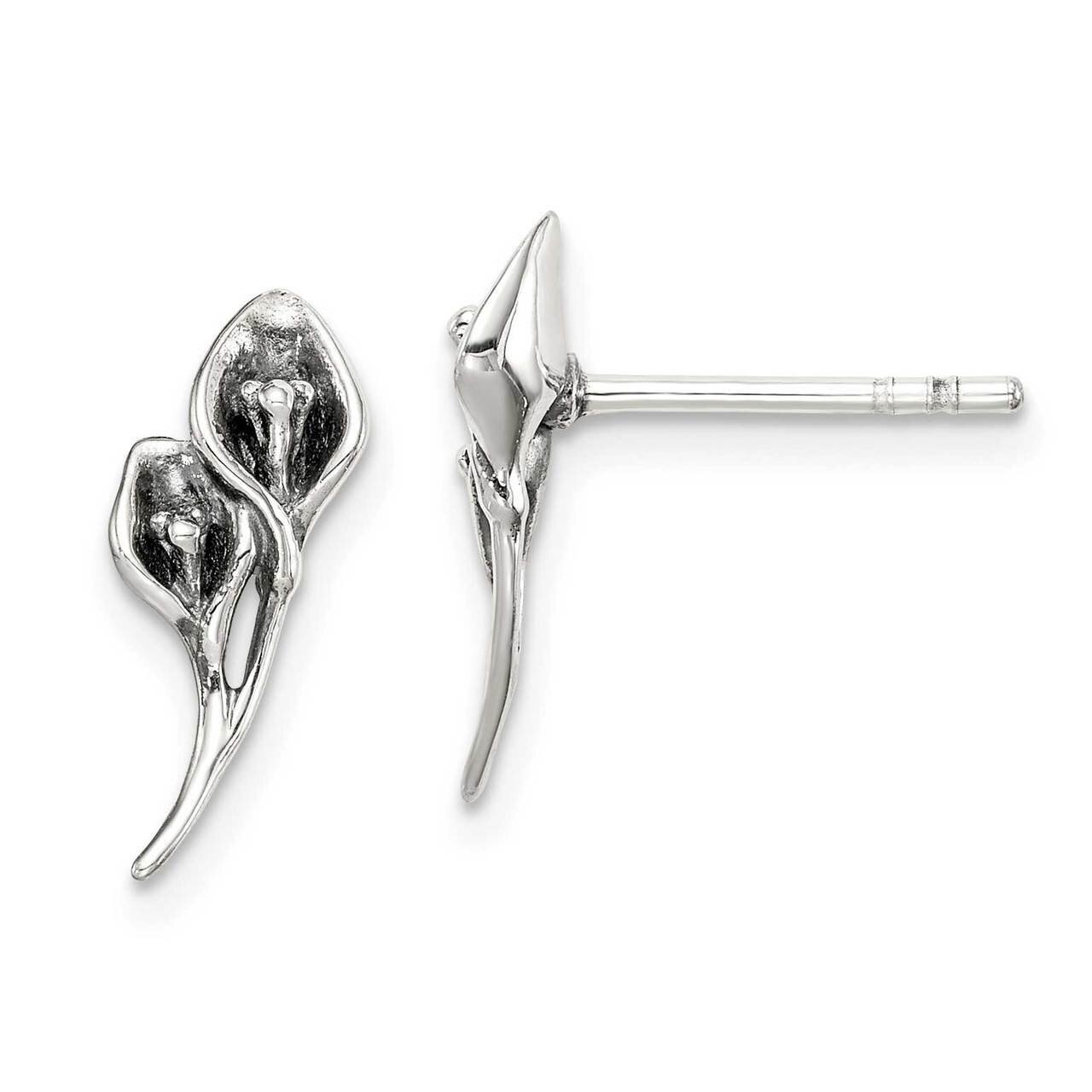 Calla Lily Post Earrings Sterling Silver Antiqued QE14799, MPN: QE14799, 883957325361