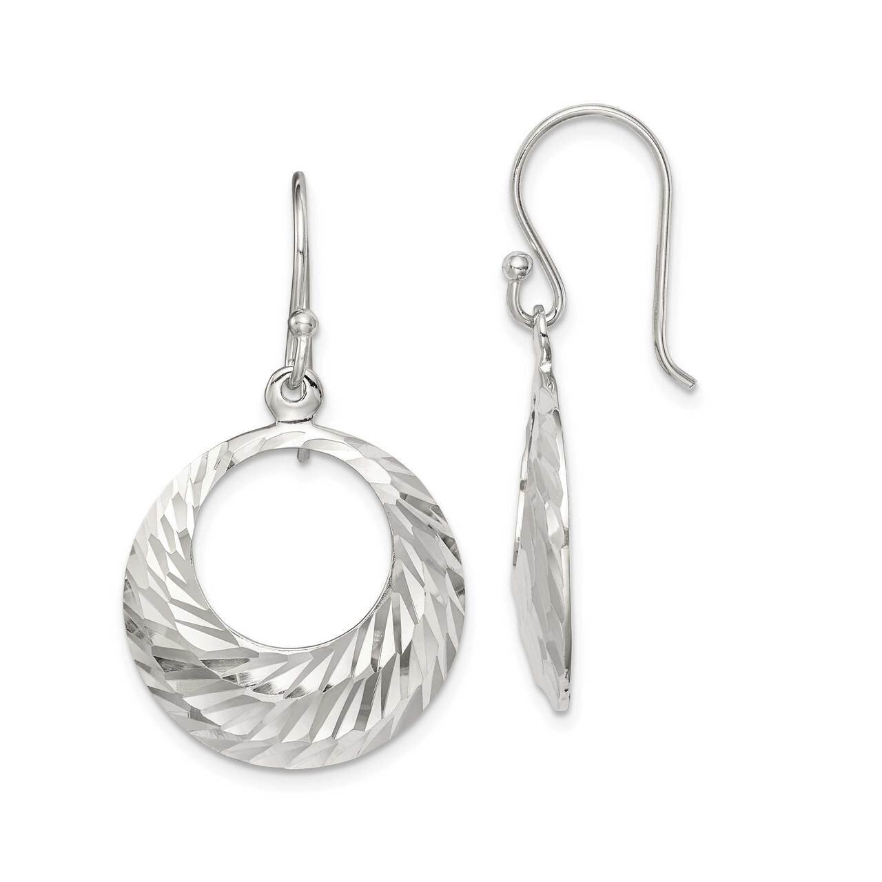 Dangle Hoops Earrings Sterling Silver Diamond-cut QE14803