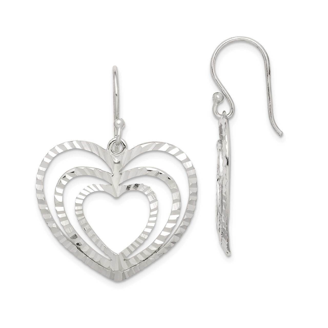 Heart Dangle Earrings Sterling Silver Diamond-cut QE14804, MPN: QE14804, 886774083391