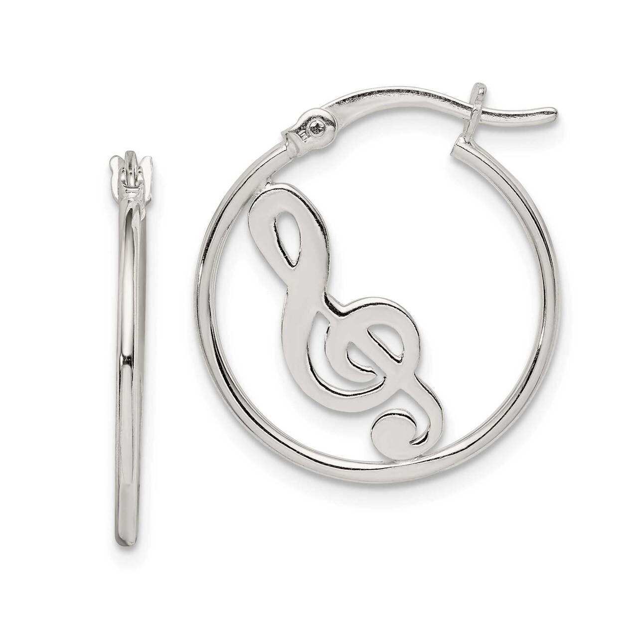 Music Note Hoop Earrings Sterling Silver Polished QE14813, MPN: QE14813, 886774003665