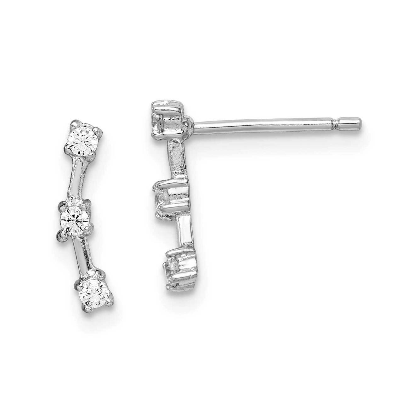 3-CZ Diamond Post Earrings Sterling Silver Rhodium-plated QE14819