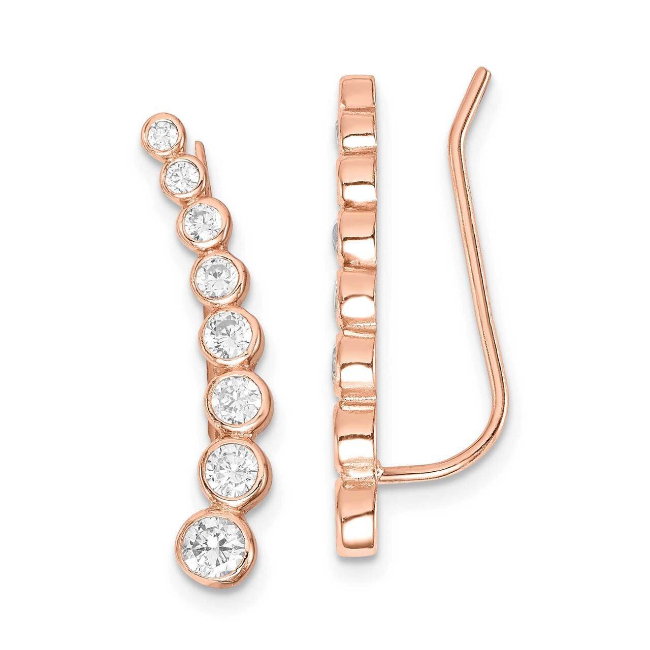Ear Climber Earrings Sterling Silver Rose-tone CZ Diamond QE14830, MPN: QE14830, 886774118871