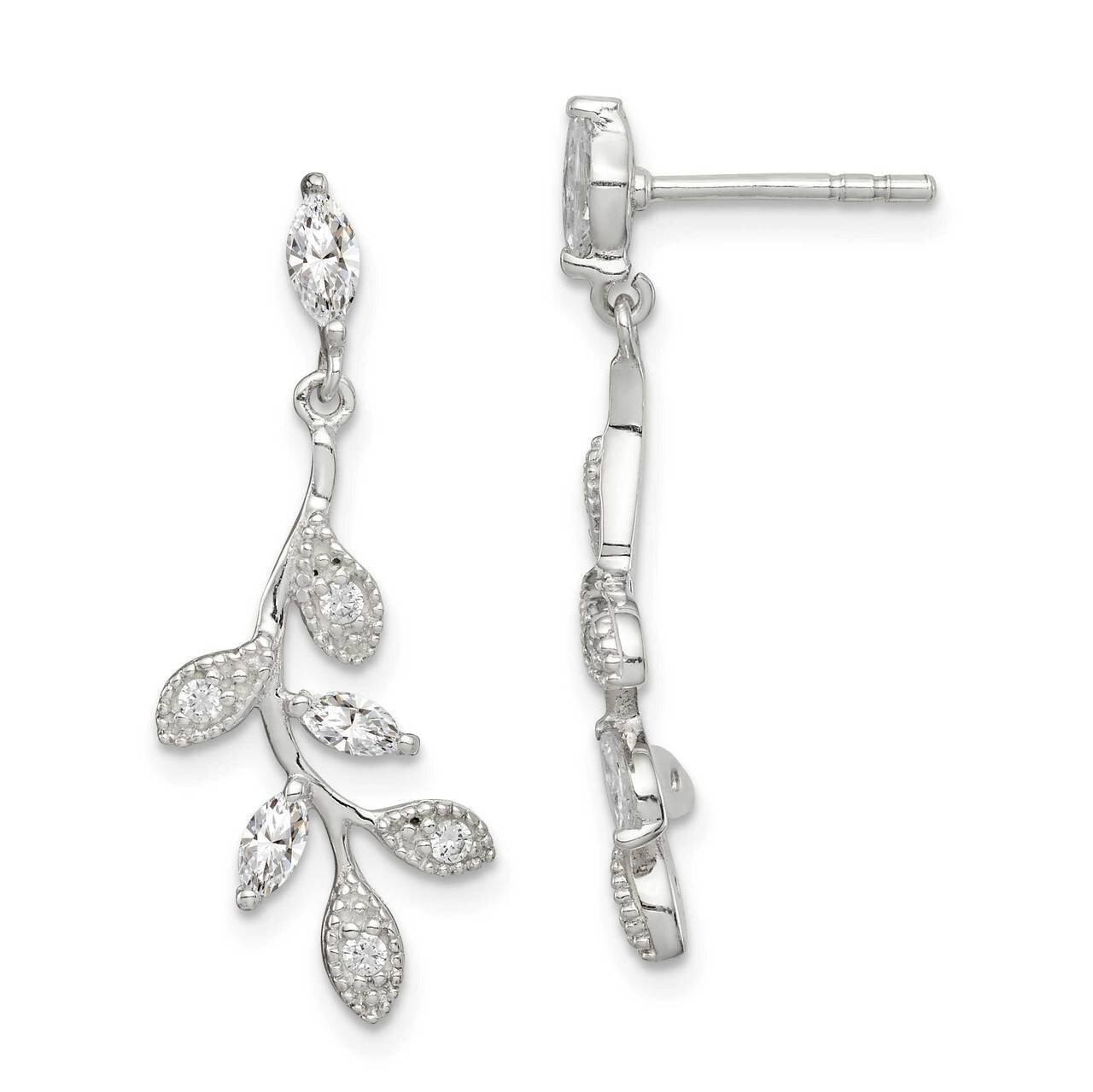 Branch &amp; Leaves Dangle Earrings Sterling Silver CZ Diamond QE14833, MPN: QE14833, 886774081335