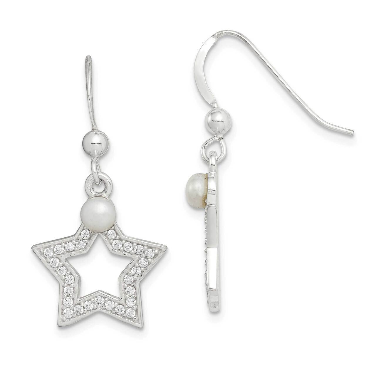 Freshwater Cultured Pearl &amp; Star Dangle Earrings Sterling Silver CZ Diamond QE14848, MPN: QE14848, …