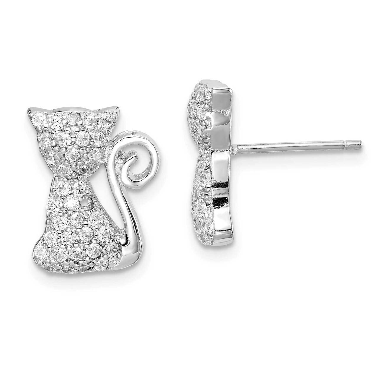 Cat Post Earrings Sterling Silver Rhodium-plated CZ Diamond QE14861, MPN: QE14861, 886774083049