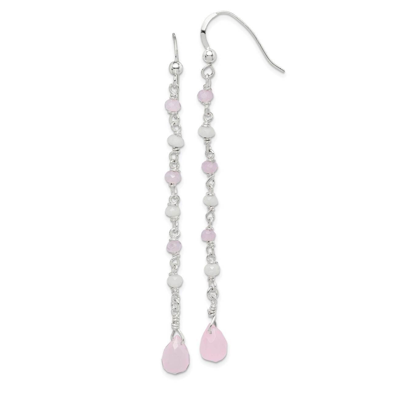Pink and White Glass Dangle Earrings Sterling Silver QE14869