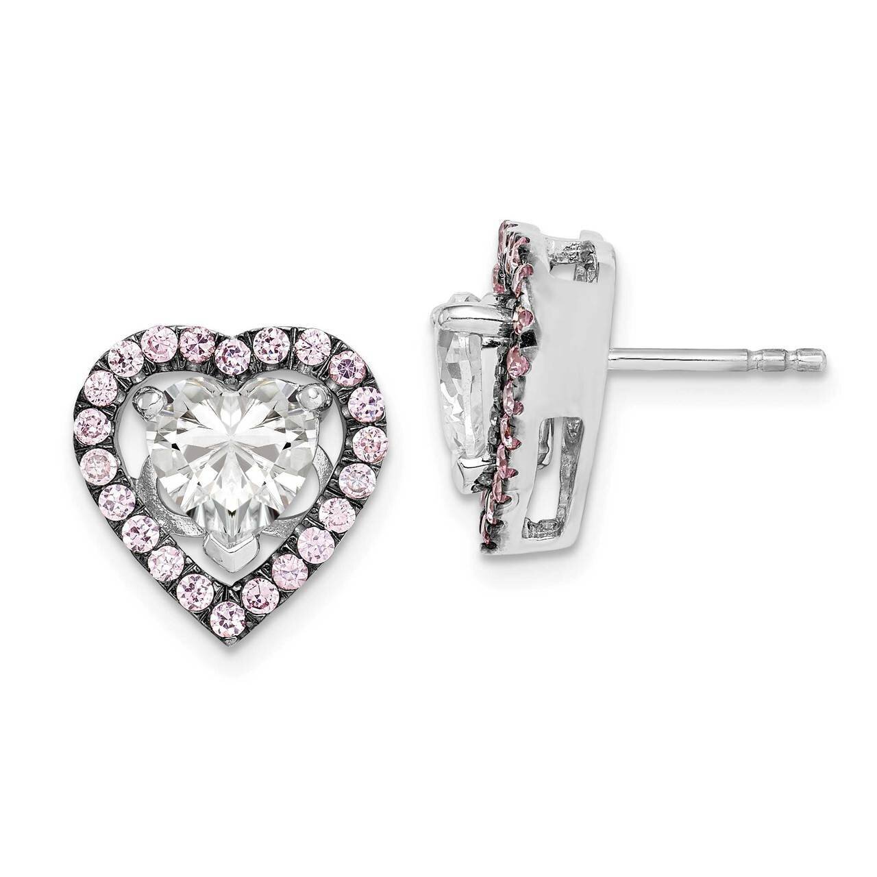 7mm Heart CZ Diamond Earrings &amp; Pink Heart Jackets Sterling Silver Rhodium-plated QE14880, MPN: QE1…