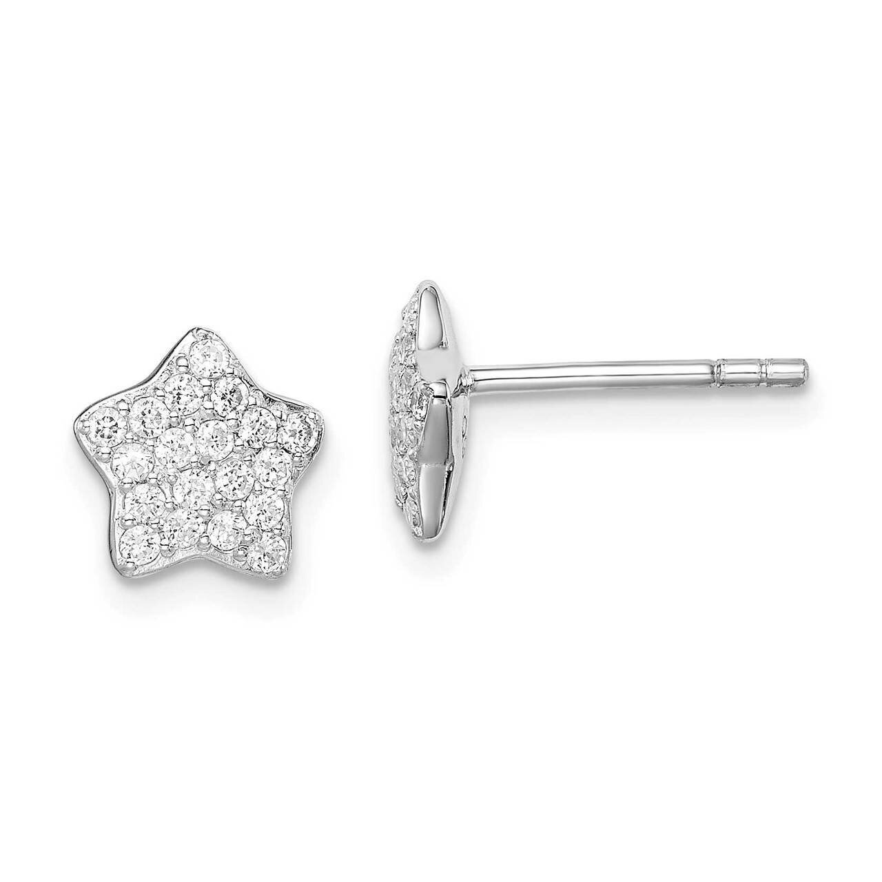 Star Post Earrings Sterling Silver Rhodium-plated CZ Diamond QE14887, MPN: QE14887, 883957954226