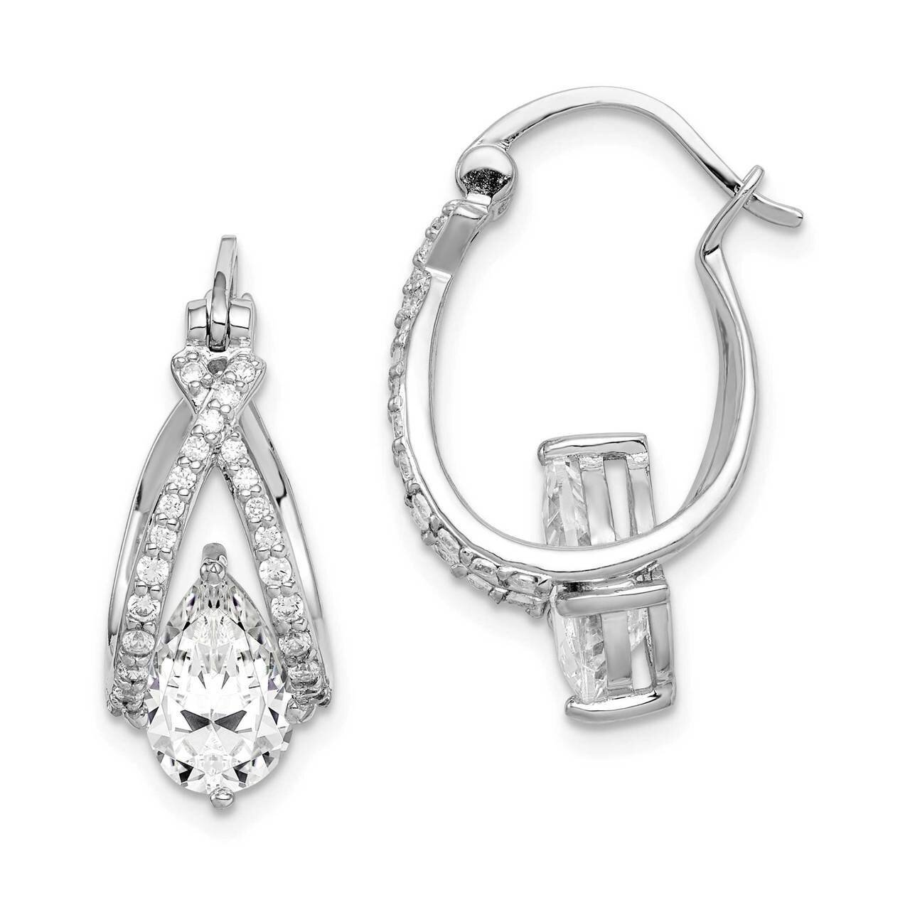 Pear CZ Diamond Hoop Earrings Sterling Silver Rhodium-plated QE14890