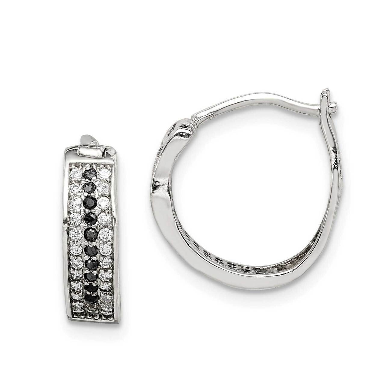 Clear &amp; Black Hinged Hoop Earrings Sterling Silver CZ Diamond QE14894, MPN: QE14894, 883957753850