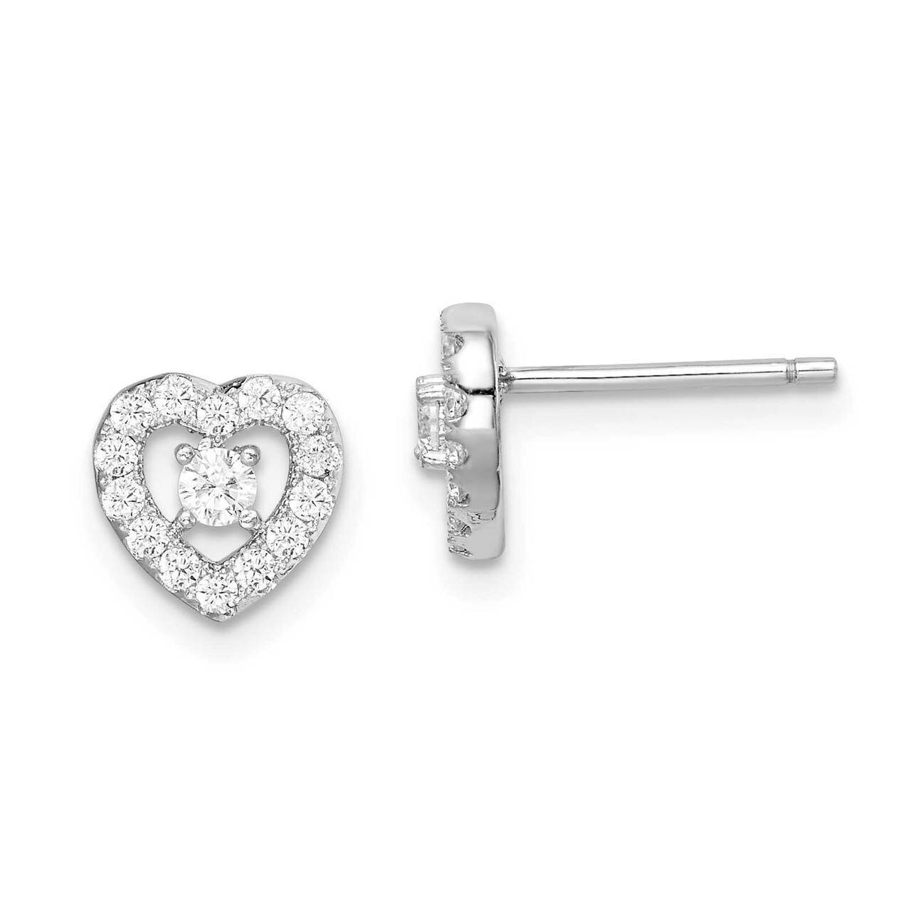 Heart Post Earrings Sterling Silver Rhodium-plated CZ Diamond QE14909, MPN: QE14909, 886774113791