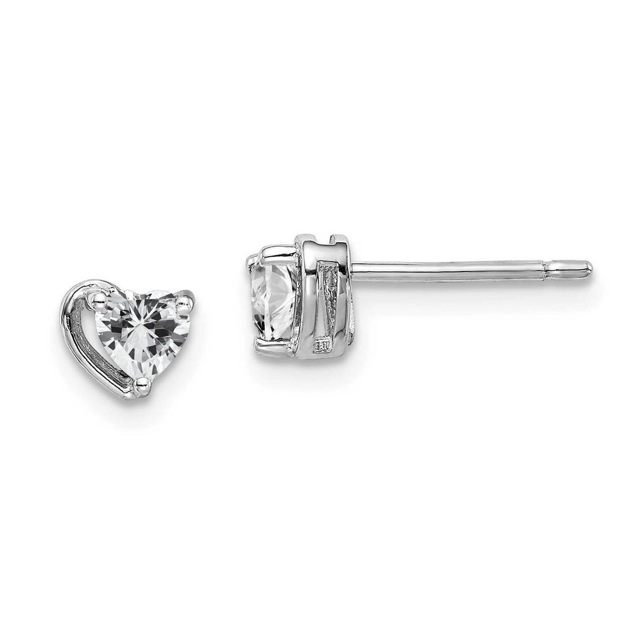 White Topaz Heart Post Earrings Sterling Silver Rhodium Plated QE14916APR, MPN: QE14916APR, 8839572…