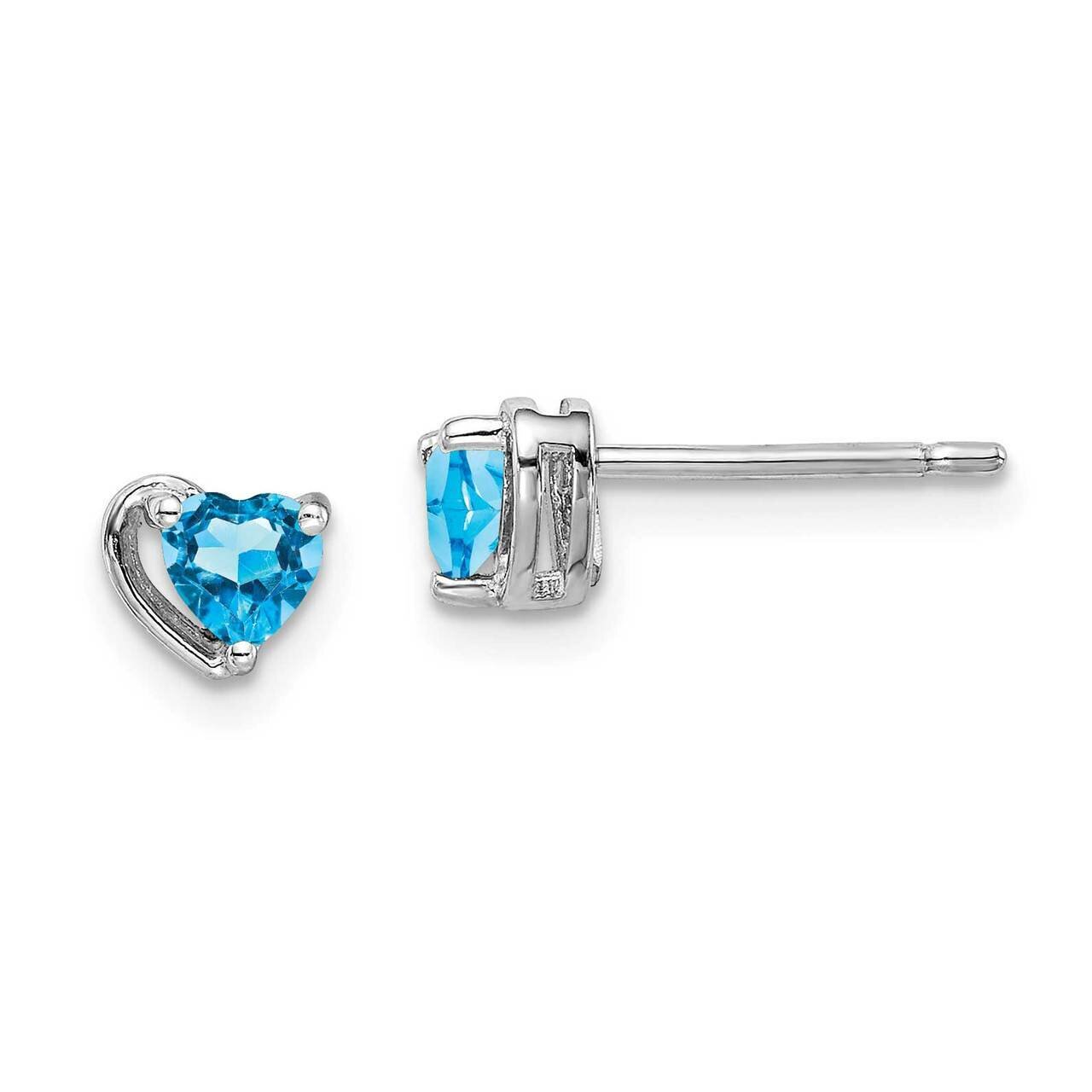 Light Swiss Blue Topaz Heart Post Earrings Sterling Silver Rhodium Plated QE14916DEC, MPN: QE14916D…