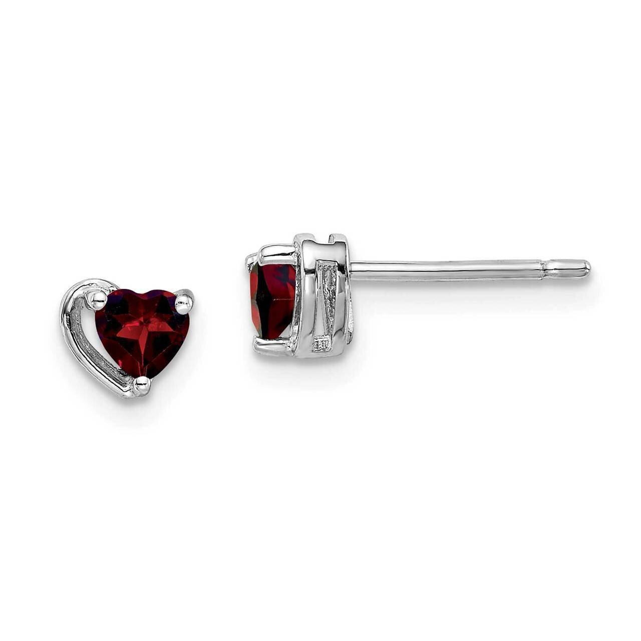Garnet Heart Post Earrings Sterling Silver Rhodium Plated QE14916JAN, MPN: QE14916JAN, 883957608891