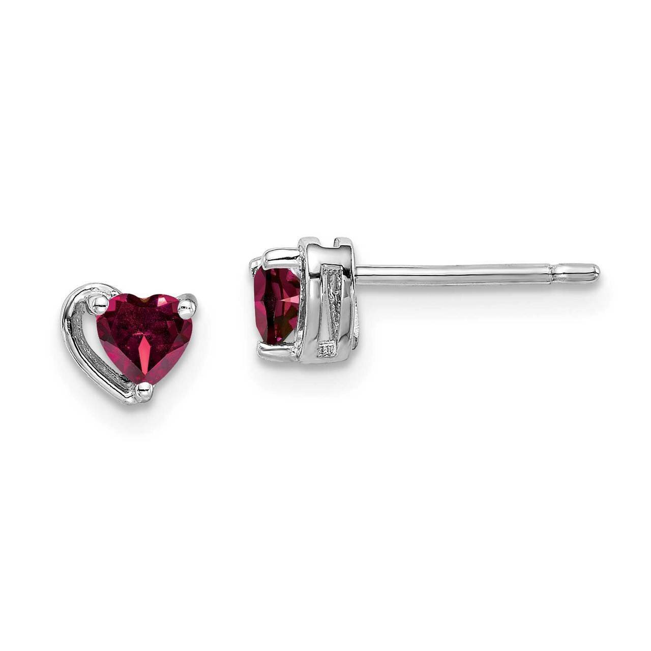 Created Ruby Heart Post Earrings Sterling Silver Rhodium Plated QE14916JUL, MPN: QE14916JUL, 883957…