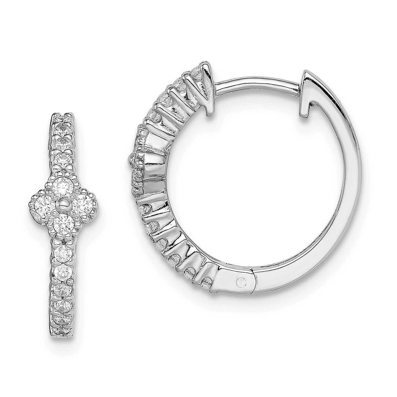 Hinged Hoop Earrings Sterling Silver Rhodium Plated CZ Diamond QE14930, MPN: QE14930, 886774118857