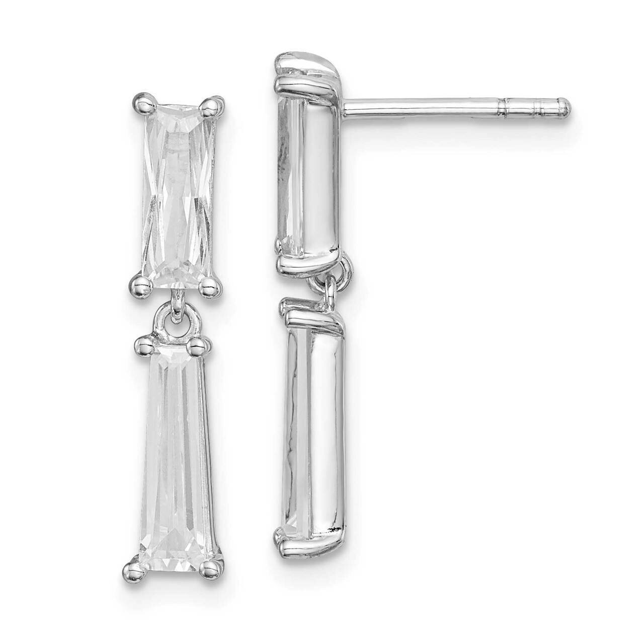 Post Dangle Earrings Sterling Silver Rhodium Plated CZ Diamond QE14932, MPN: QE14932, 886774081342