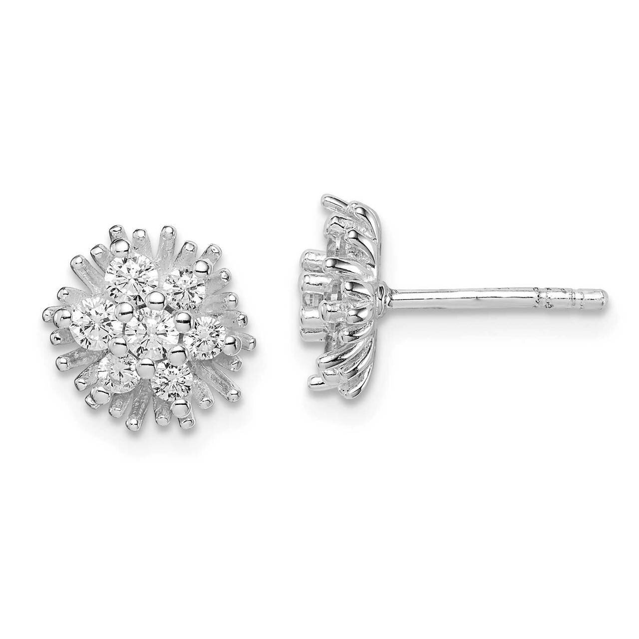 Post Flower Earrings Sterling Silver Rhodium Plated CZ Diamond QE14933