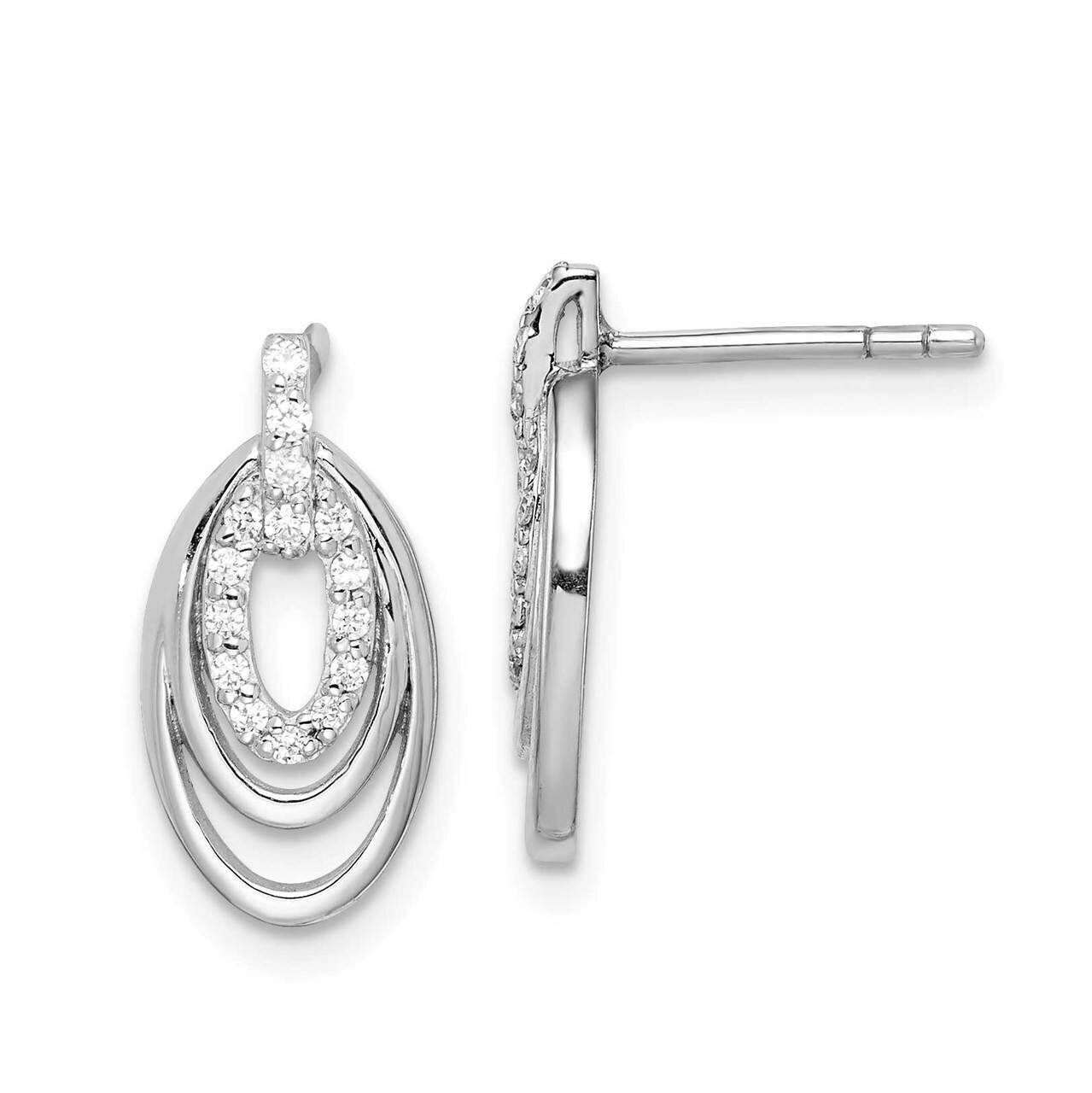 3-Oval Post Earrings Sterling Silver Rhodium-plated CZ Diamond QE14942
