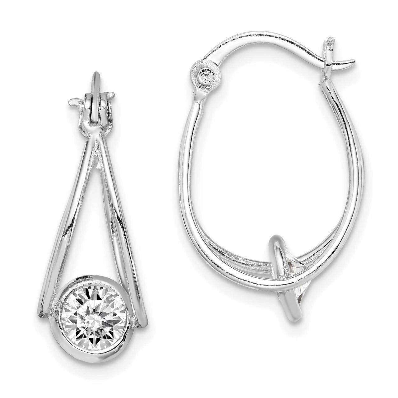 Double Hoop Earrings Sterling Silver Rhodium-plated CZ Diamond QE14946