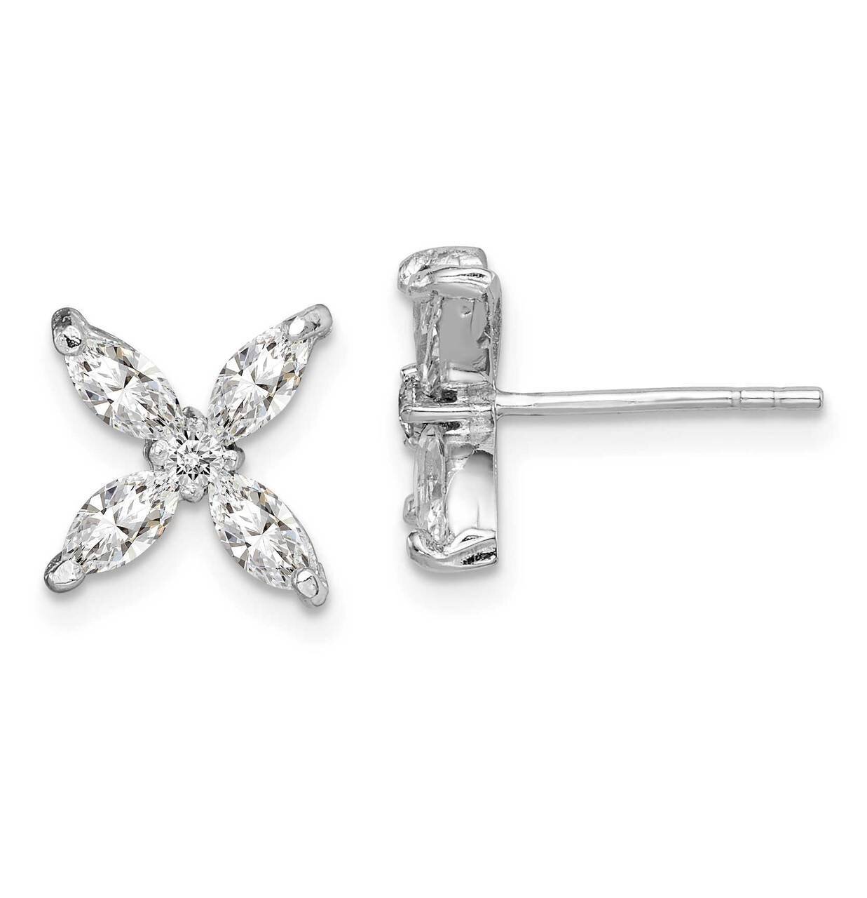Flower Post Earrings Sterling Silver Rhodium-plated CZ Diamond QE14949, MPN: QE14949, 886774088341
