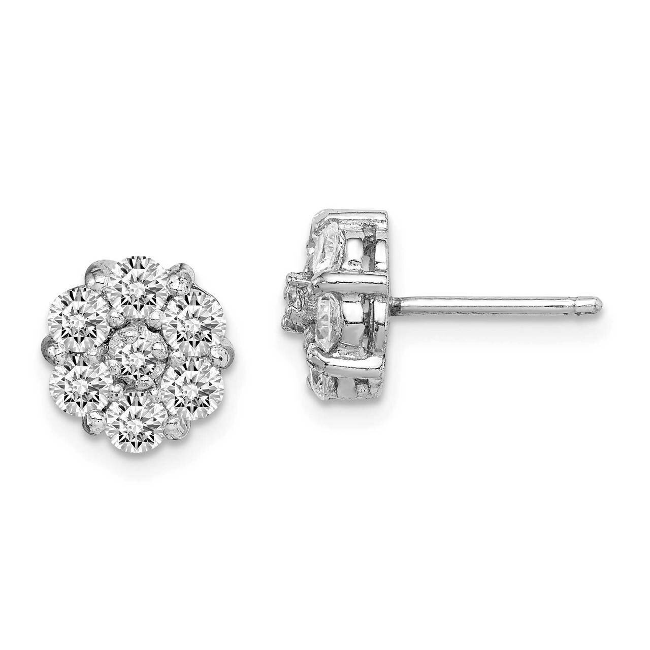 Flower Cluster Post Earrings Sterling Silver Rhodium-plated CZ Diamond QE14953