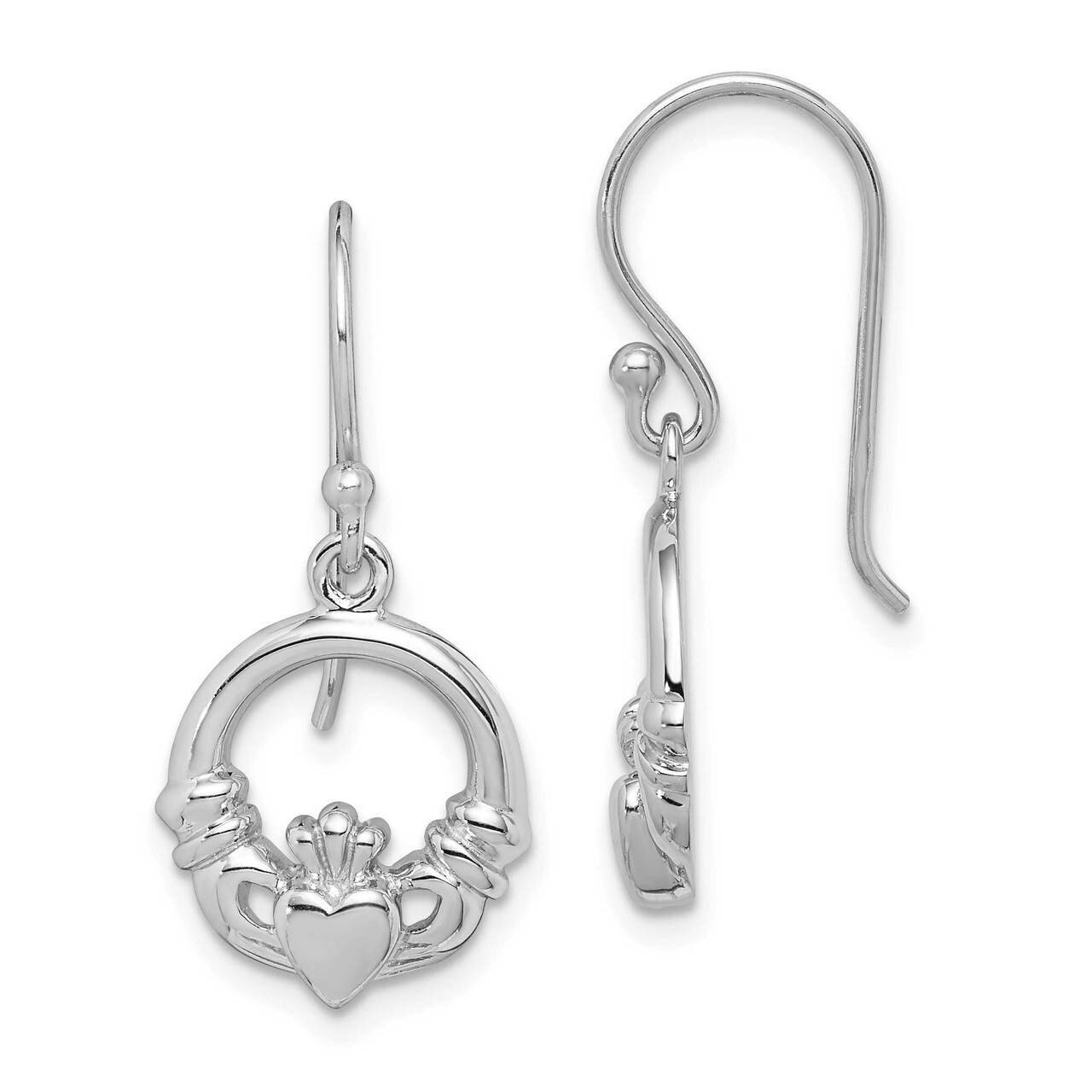 Claddagh Dangle Earrings Sterling Silver Rhodium Plated QE14972