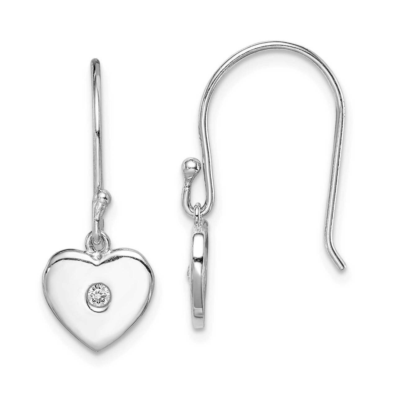 Heart Dangle Earrings Sterling Silver Rhodium-plated CZ Diamond QE14976