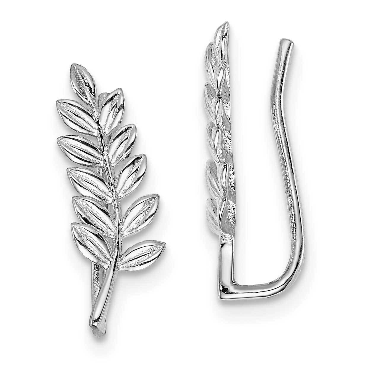 Leaf Ear Climber Earrings Sterling Silver Rhodium Plated QE14995