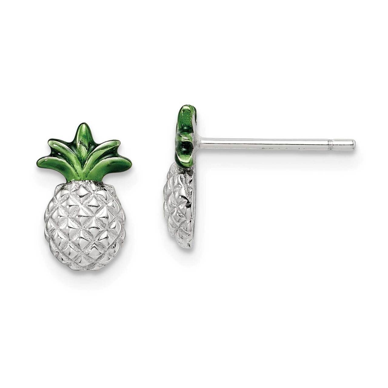 Pineapple with Green Enamel Post Earrings Sterling Silver QE15010, MPN: QE15010, 886774113036