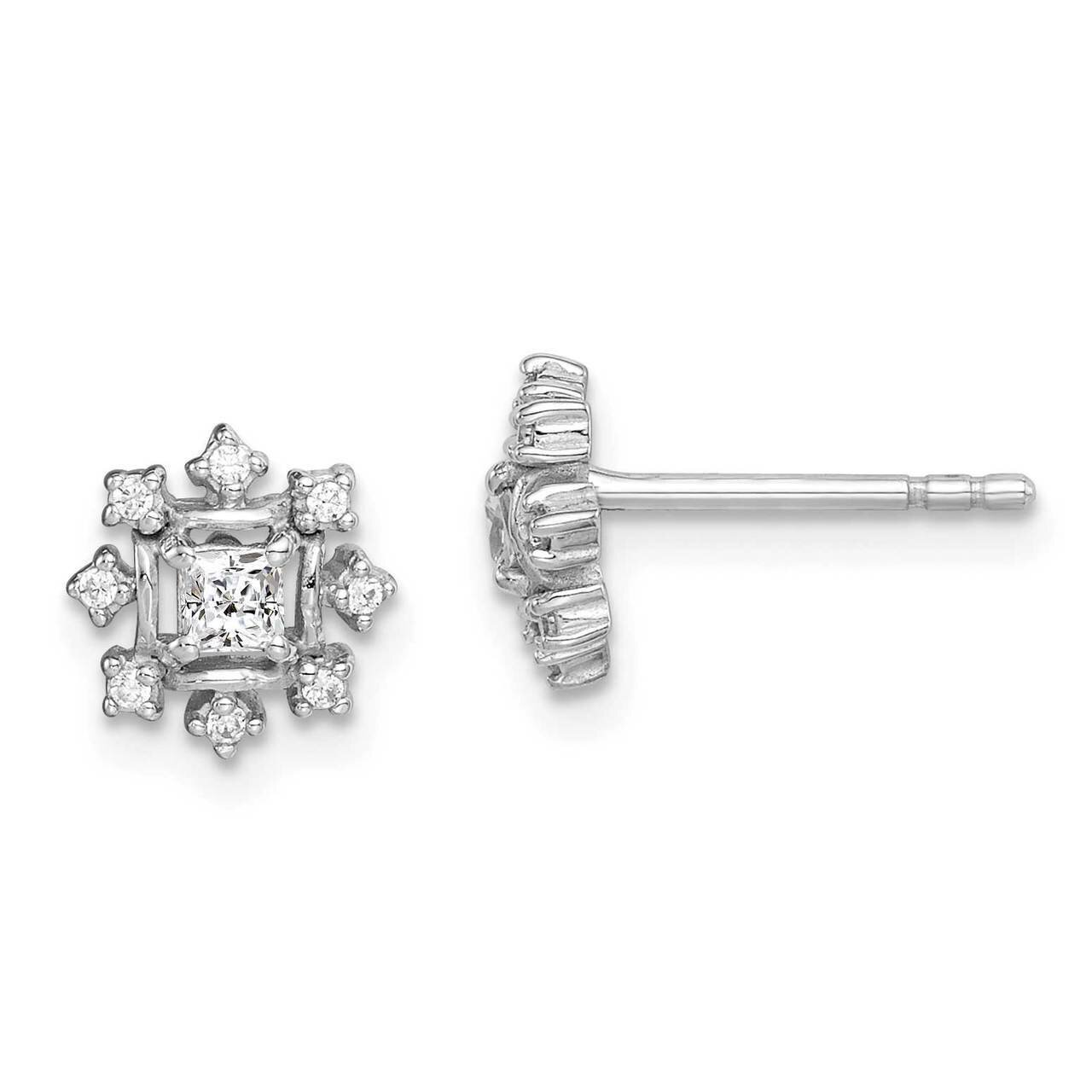 Snowflake Post Earrings Sterling Silver Rhodium-plated CZ Diamond QE15022, MPN: QE15022, 8839579673…