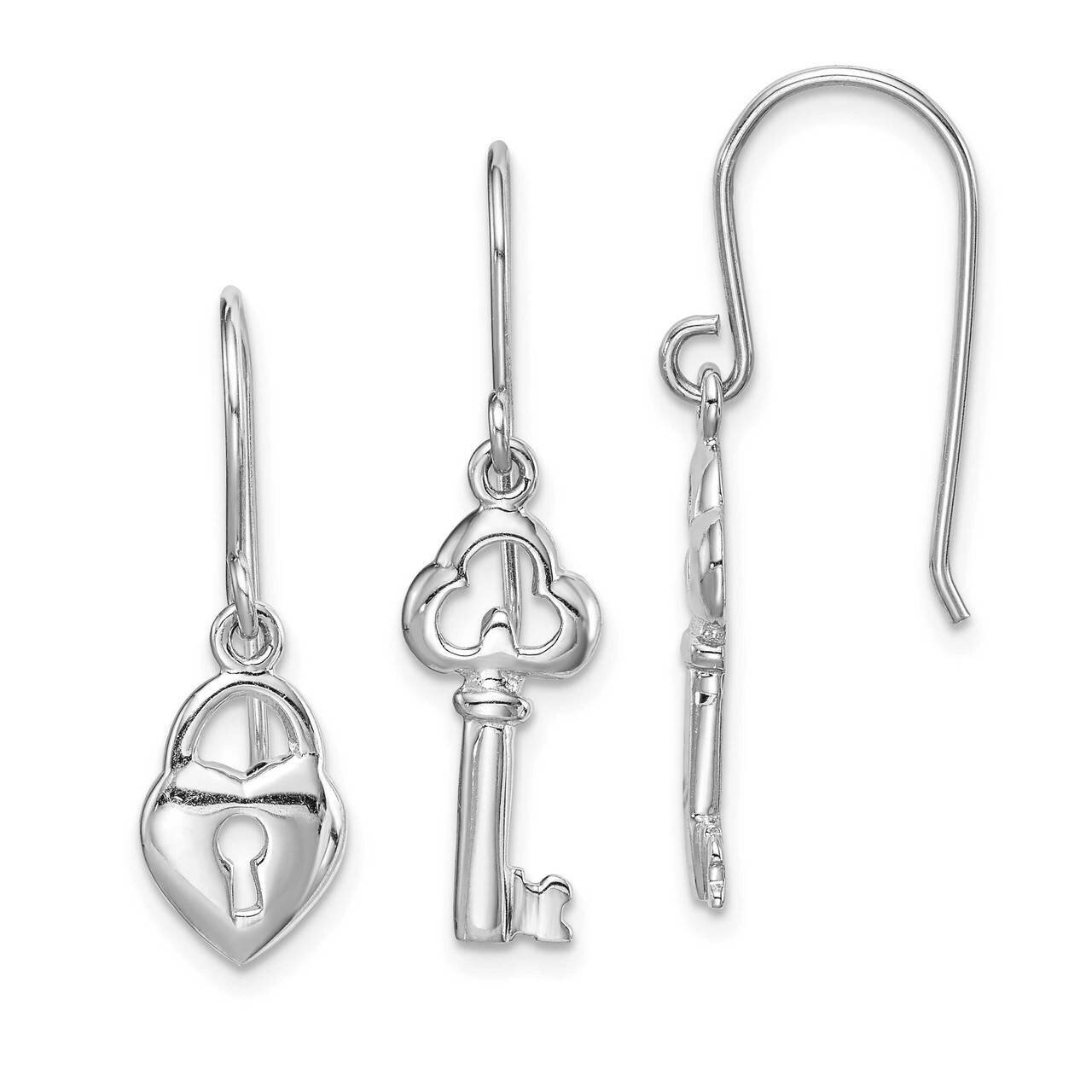 Lock &amp; Key Dangle Earring Sterling Silver Rhodium-plated QE15024