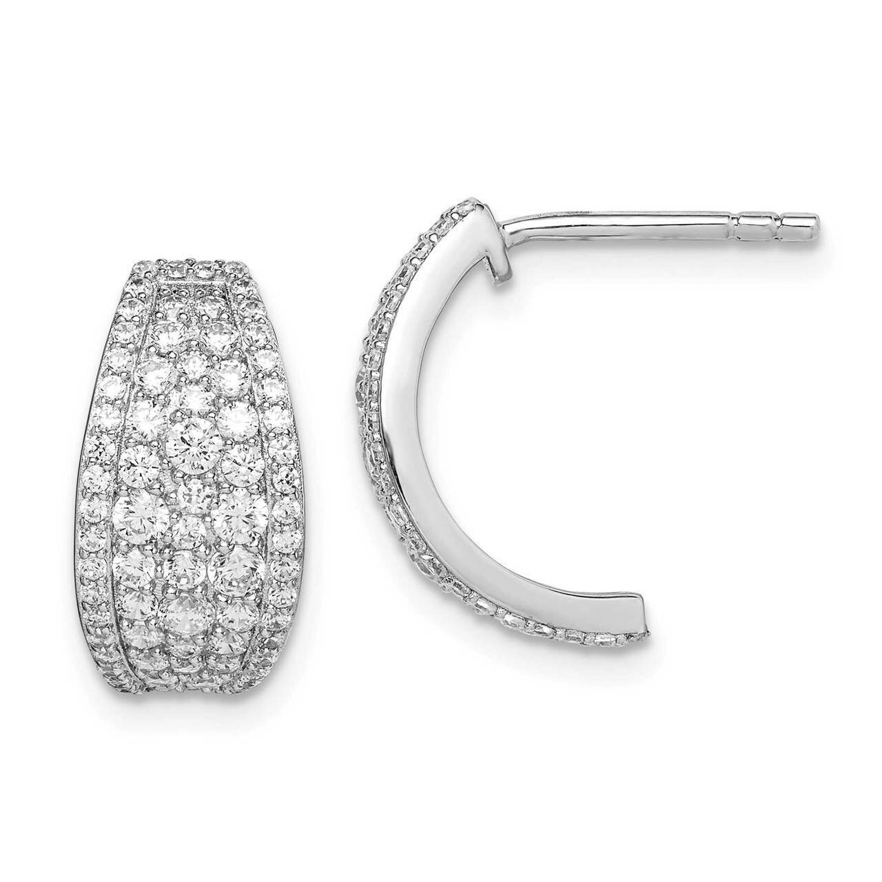 Pave CZ Diamond Post Hoop Earrings Sterling Silver Rhodium-plated QE15043