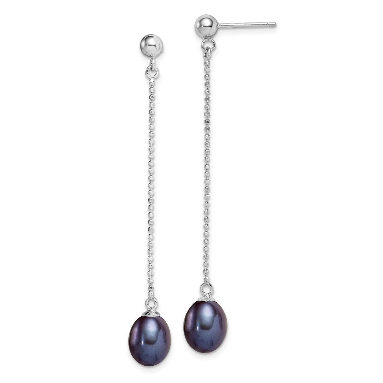 7-8mm Freshwater Cultured Black Pearls Post Dangle Earrings Sterling Silver QE15052