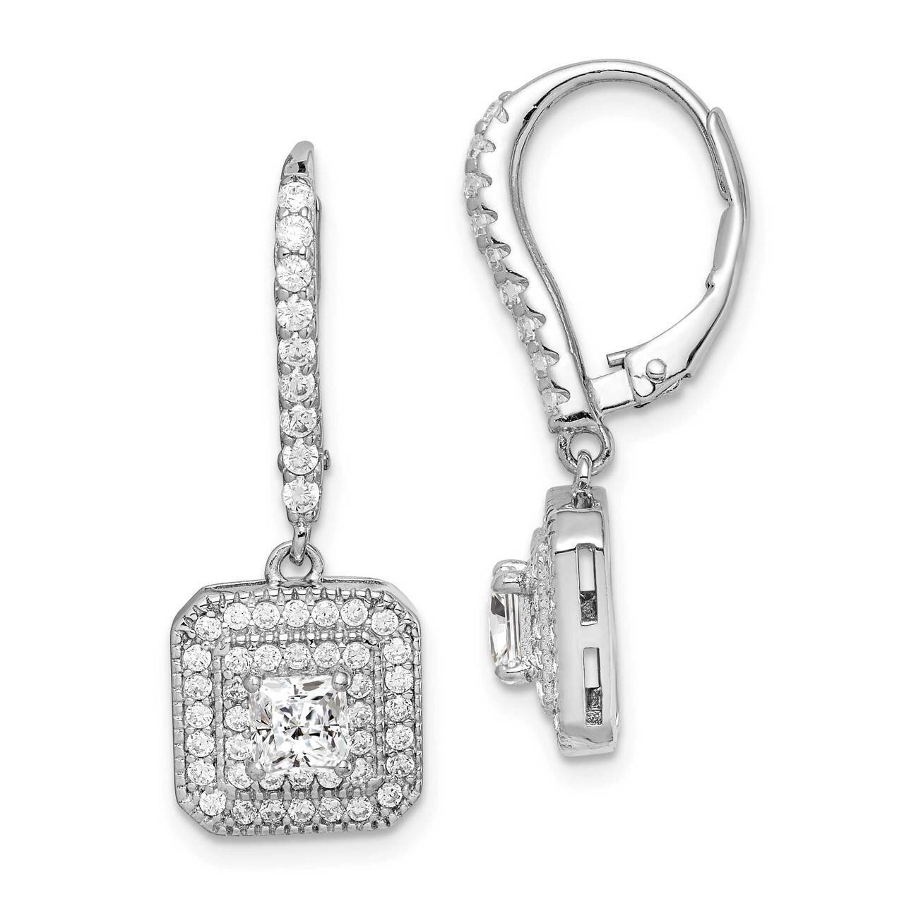 Leverback Dangle Earrings Sterling Silver Rhodium-plated CZ Diamond QE15062, MPN: QE15062, 19110120…