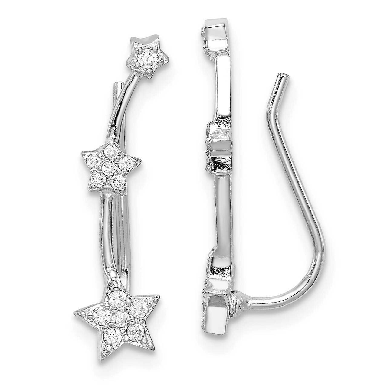 Star Ear Climber Earrings Sterling Silver Rhodium-plated CZ Diamond QE15064, MPN: QE15064, 88677411…