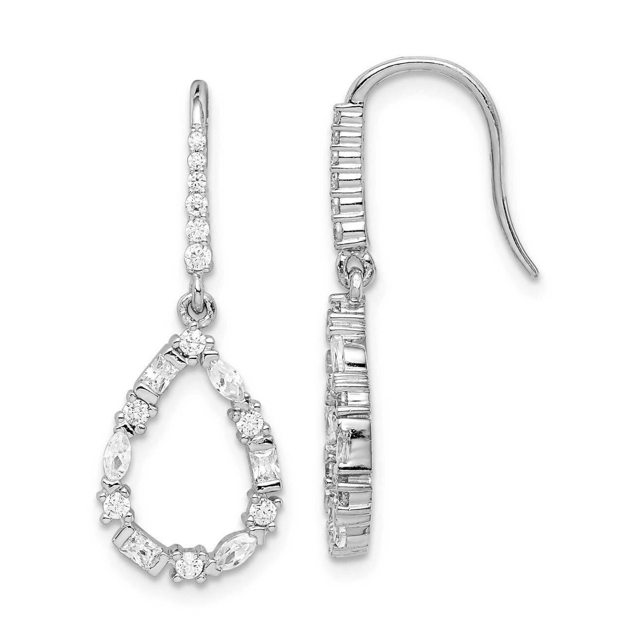 Tear Drop Dangle Earrings Sterling Silver Rhodium-plated CZ Diamond QE15065