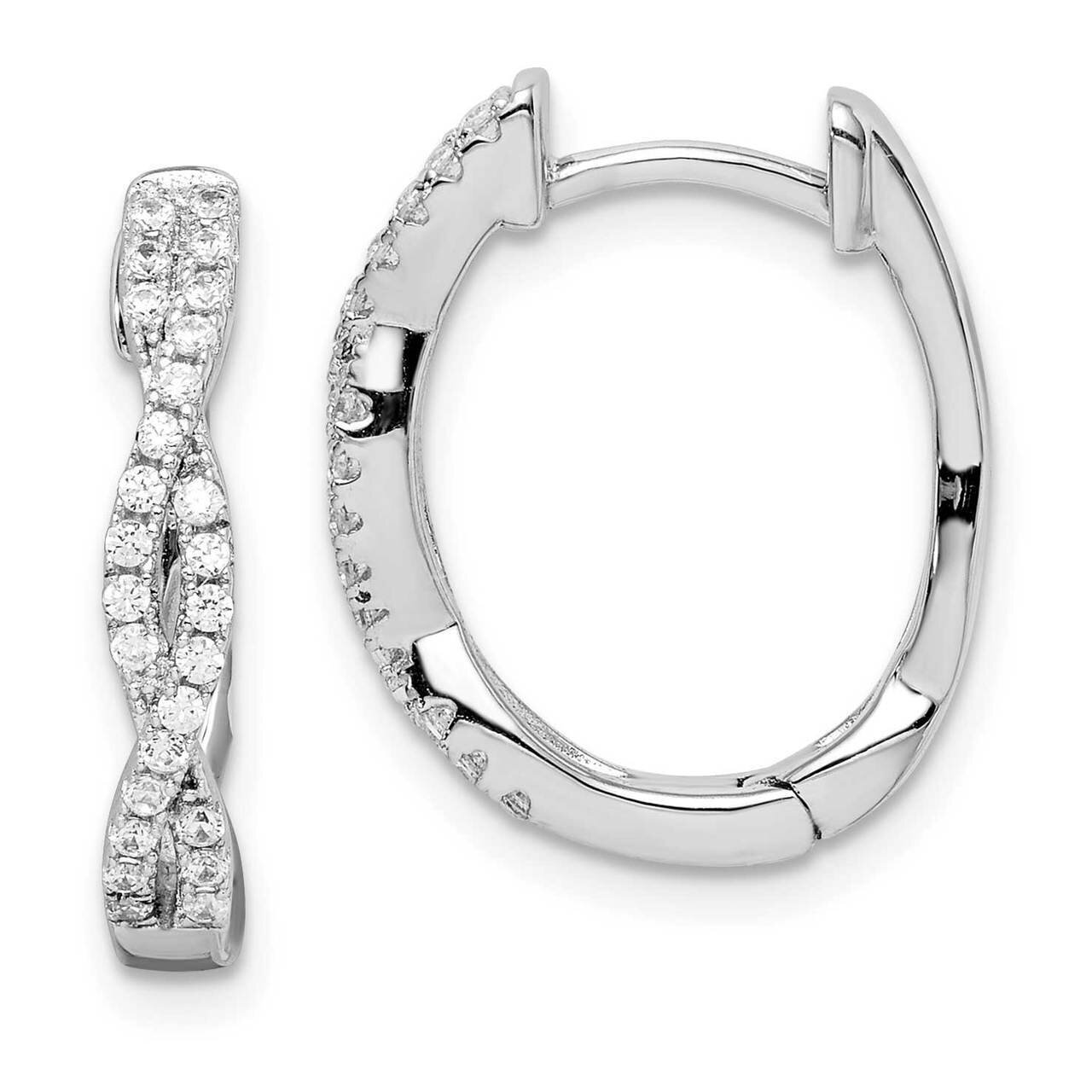 Twisted Oval Hoop Earrings Sterling Silver Rhodium-plated CZ Diamond QE15090, MPN: QE15090, 8867741…