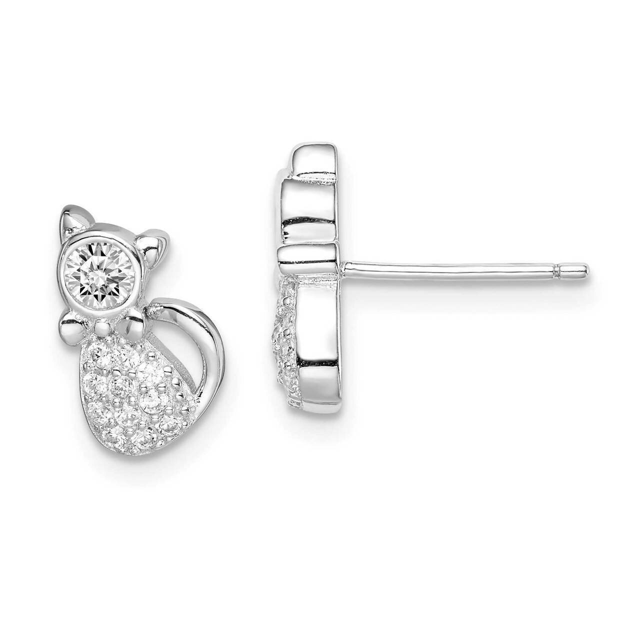 Polished CZ Diamond Cat Post Earrings Sterling Silver Rhodium-plated QE15097, MPN: QE15097, 8839579…