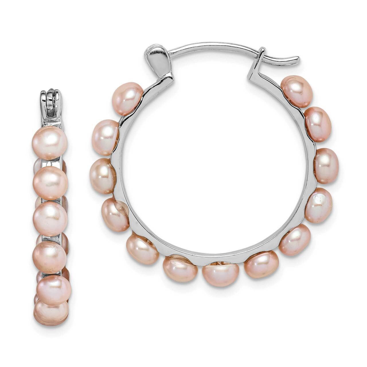 4-5mm Pink Freshwater Cultured Pearl Hoop Earrings Sterling Silver Rhodium Plated QE15098, MPN: QE1…