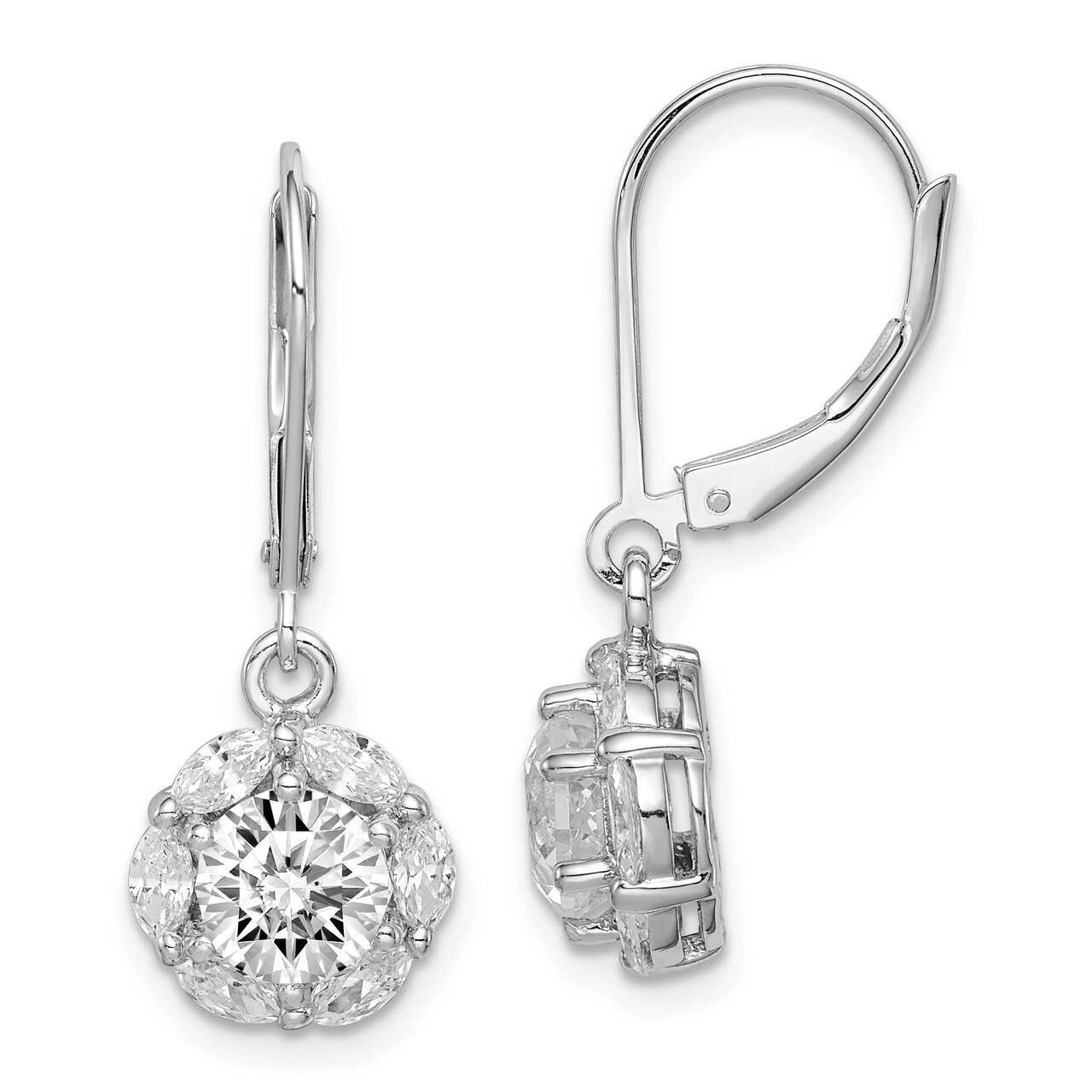 6mm CZ Diamond Halo Leverback Earrings Sterling Silver Rhodium-plated QE15101