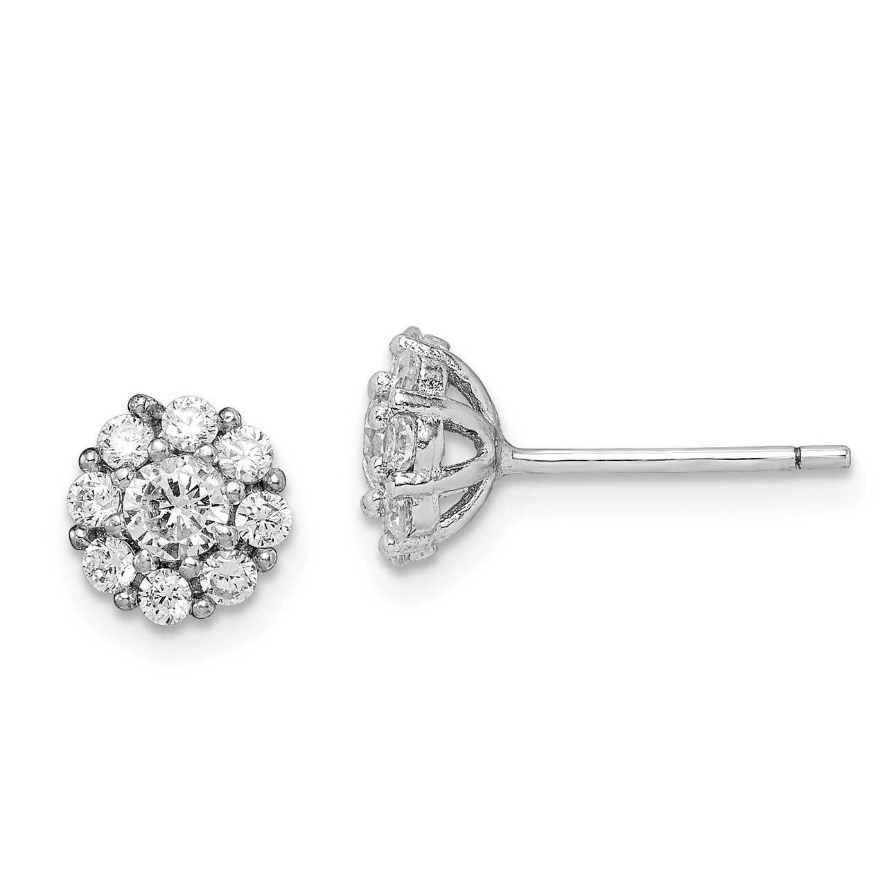 Polished CZ Diamond Halo Post Earrings Sterling Silver Rhodium-plated QE15115, MPN: QE15115, 886774…