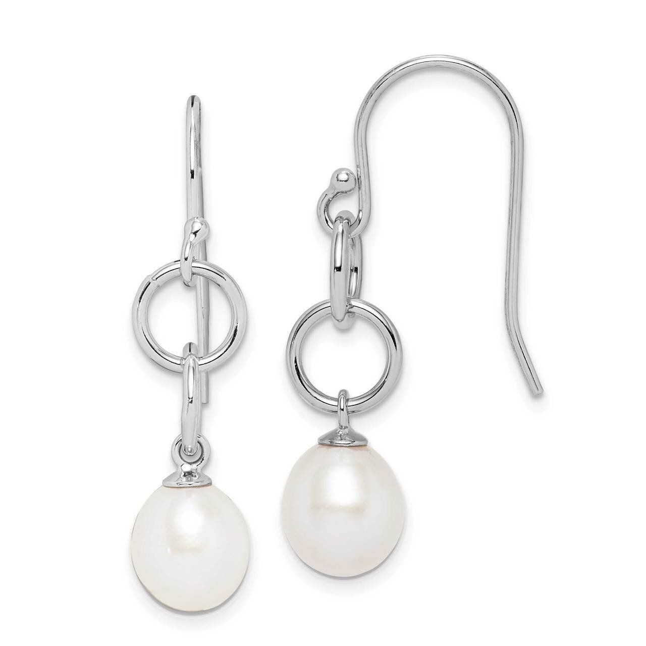7-8mm White Rice Freshwater Cultured Pearl Earrings Sterling Silver Rhodium Plated QE15121, MPN: QE…