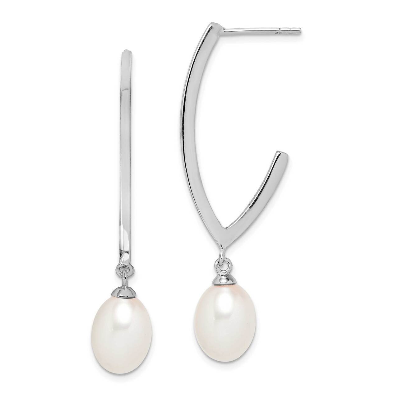 8-9mm White Rice Freshwater Cultured Pearl Earrings Sterling Silver Rhodium Plated QE15124